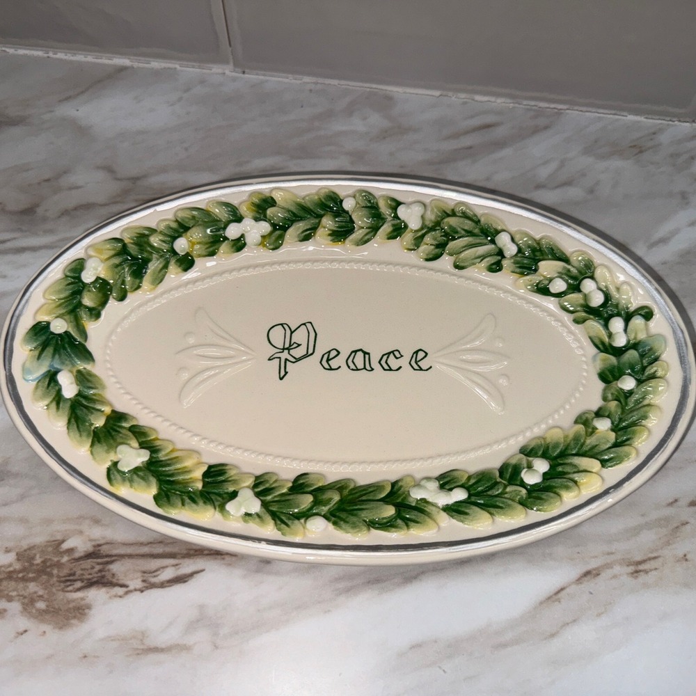 Fitz And Floyd Winter Garden Peace Oval Plate Christmas Serving Platter